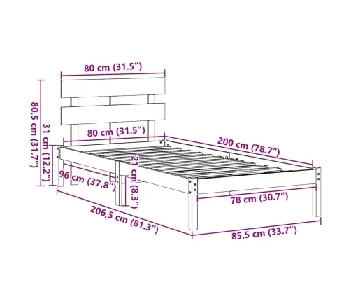 Lovos Rėmas Ruda 80 X 200 Cm Pušies Medienos Masyvas