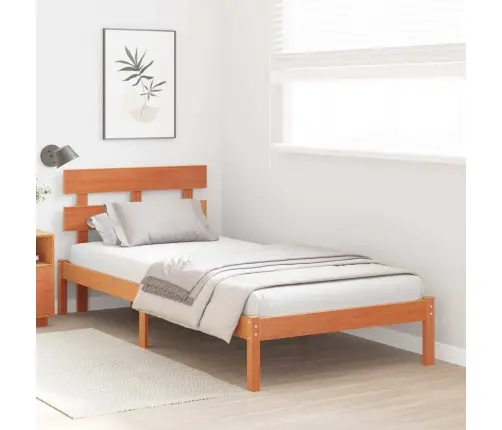 Gultas Rāmis Ar Galvgali Vaska Brūns 90X200 Cm Cieta Priede Vidaxl