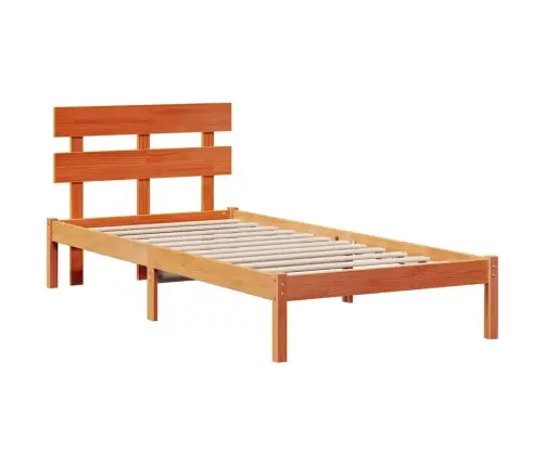 Gultas Rāmis Ar Galvgali Vaska Brūns 90X200 Cm Cieta Priede Vidaxl