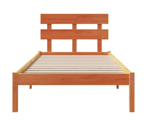 Gultas Rāmis Ar Galvgali Vaska Brūns 90X200 Cm Cieta Priede Vidaxl