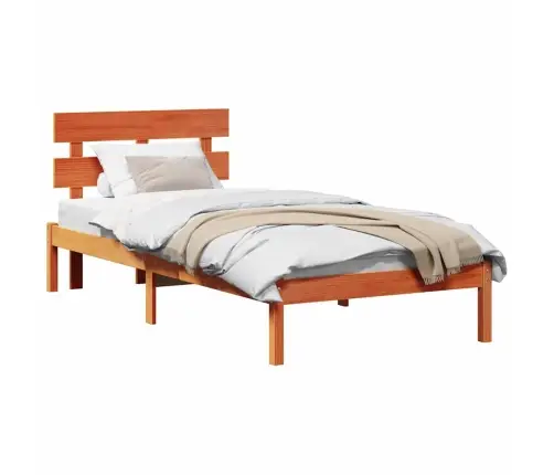 Gultas Rāmis Ar Galvgali Vaska Brūns 90X200 Cm Cieta Priede Vidaxl