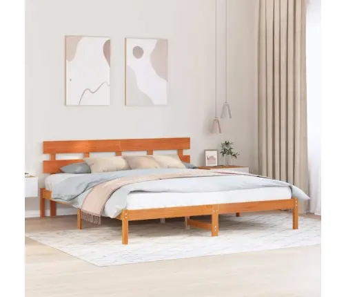 Gultas Rāmis Ar Galvu Vaska Brūnā 200X200 Cm Masīvkoks Priedes Vidaxl