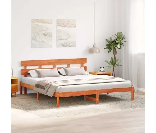 Gultas Rāmis Ar Galvu Vaska Brūnā 200X200 Cm Masīvkoks Priedes Vidaxl