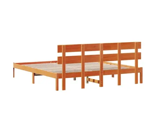 Gultas Rāmis Ar Galvu Vaska Brūnā 200X200 Cm Masīvkoks Priedes Vidaxl