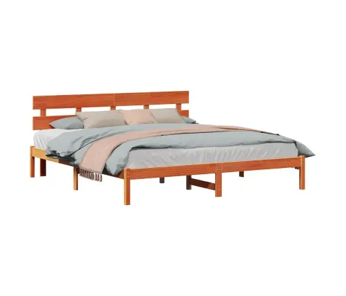 Gultas Rāmis Ar Galvu Vaska Brūnā 200X200 Cm Masīvkoks Priedes Vidaxl