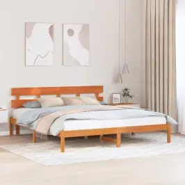 Voodi Raam Peaga Pruun 180 X 200 Cm Männipuit