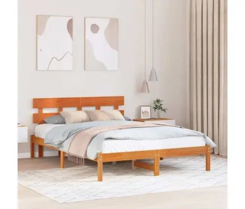 Gultas Rāmis Ar Galvas Dēli Vaska Brūns 160X200 Cm Masīvkoka Priede Vidaxl