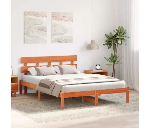 Gultas Rāmis Ar Galvas Dēli Vaska Brūns 160X200 Cm Masīvkoka Priede Vidaxl