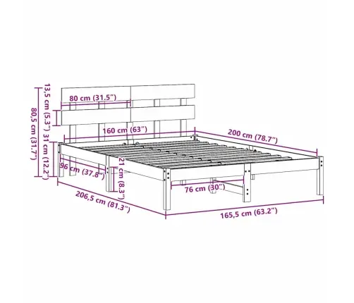 Gultas Rāmis Ar Galvas Dēli Vaska Brūns 160X200 Cm Masīvkoka Priede Vidaxl