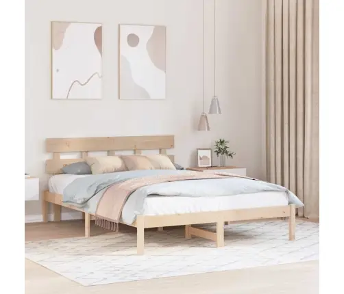 Gultas Rāmis Ar Galvgali 150X200 Cm Cieta Koks Priede Vidaxl