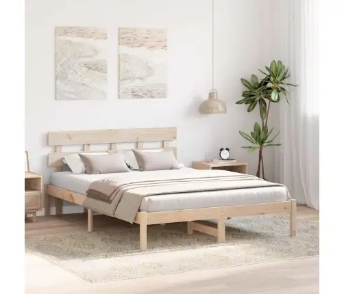 Gultas Rāmis Ar Galvgali 150X200 Cm Cieta Koks Priede Vidaxl