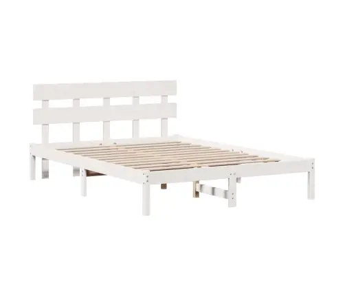 Voodi Raam Peaga Valge 150 X 200 Cm Männipuit