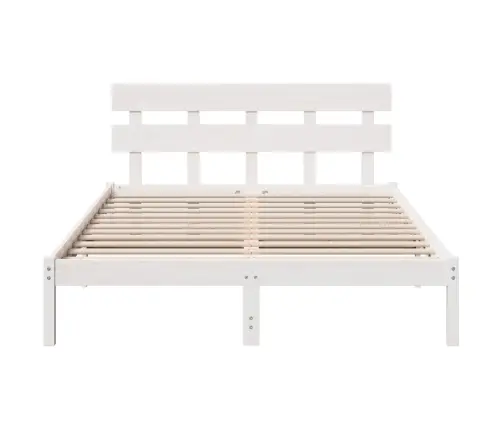 Voodi Raam Peaga Valge 150 X 200 Cm Männipuit