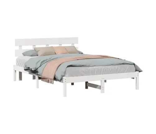 Gultas Rāmis Ar Galvgalvi Balts 140X200 Cm Masīvkoks Priede Vidaxl