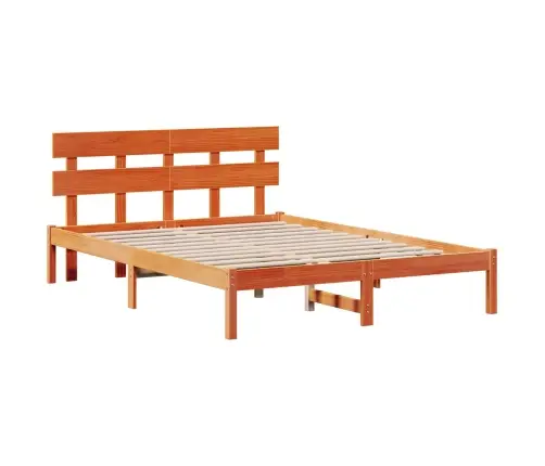 Gultas Rāmis Ar Atzveltni Vaskots Brūns 140X200 Cm Masīvkoks Priedes Vidaxl