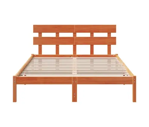 Gultas Rāmis Ar Atzveltni Vaskots Brūns 140X200 Cm Masīvkoks Priedes Vidaxl