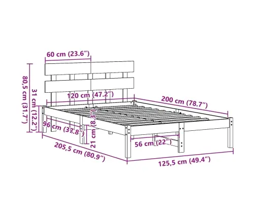 Voodi Raam Peaga Pruun 120 X 200 Cm Männipuit