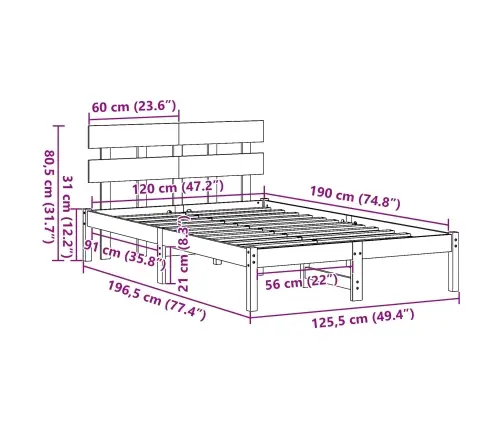 Gultas Rāmis Ar Galvgali 120X190 Cm Masīvkoka Priede Vidaxl