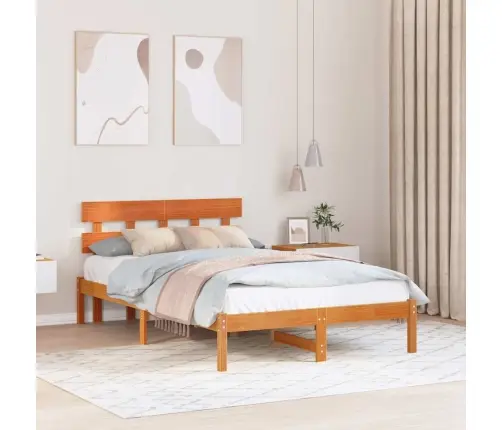 Voodi Raam Peaga Pruun 120 X 190 Cm Männipuit