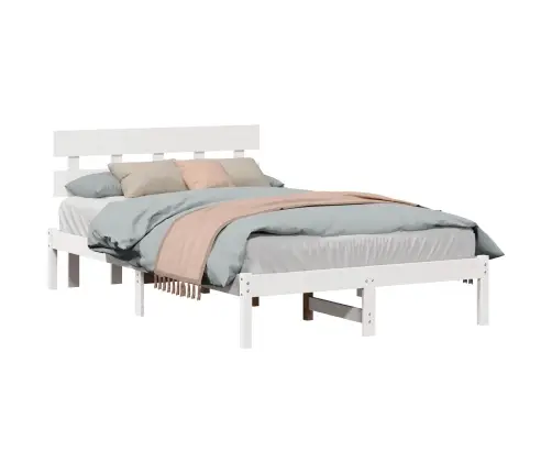 Gultas Rāmis Ar Galvgali Balts 140X190 Cm Cietā Priežu Kokā Vidaxl