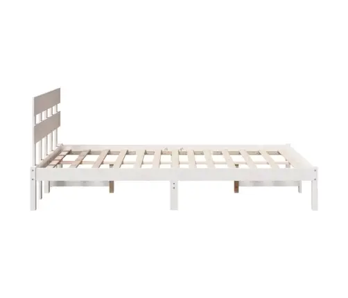 Gultas Rāmis Ar Galvgali Balts 140X190 Cm Cietā Priežu Kokā Vidaxl