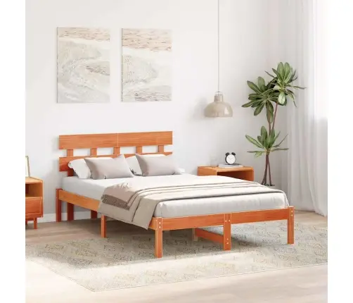 Gultas Rāmis Ar Galvgali Vaskota Brūnā 140X190 Cm Solidā Koka Priedes Vidaxl