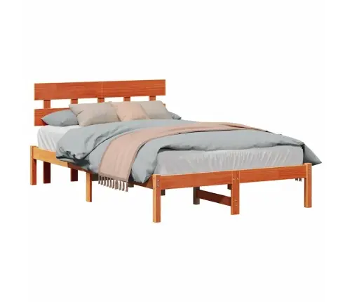 Gultas Rāmis Ar Galvgali Vaskota Brūnā 140X190 Cm Solidā Koka Priedes Vidaxl