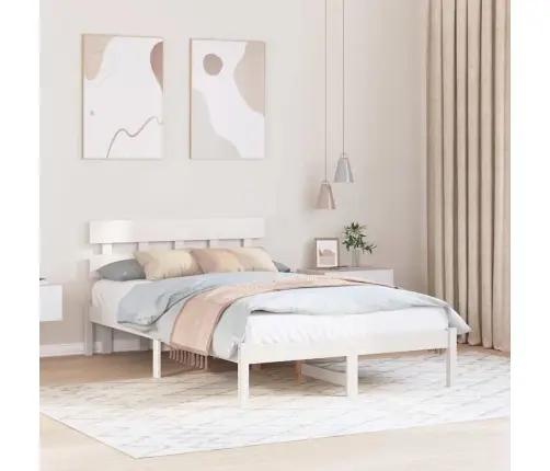 Lovos Rėmas Balta 135 X 190 Cm Pušies Medienos Masyvas