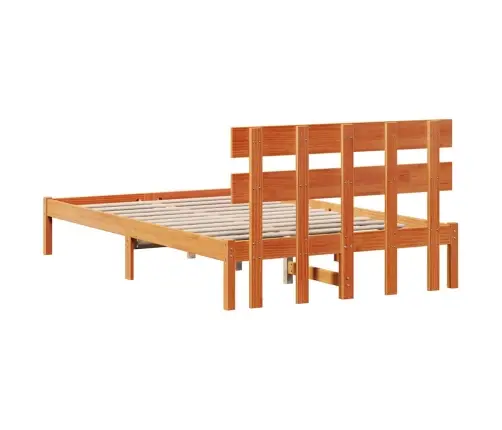 Gultas Rāmis Ar Galvas Balstu Vaska Brūns 135X190 Cm Masīvkoka Priede Vidaxl