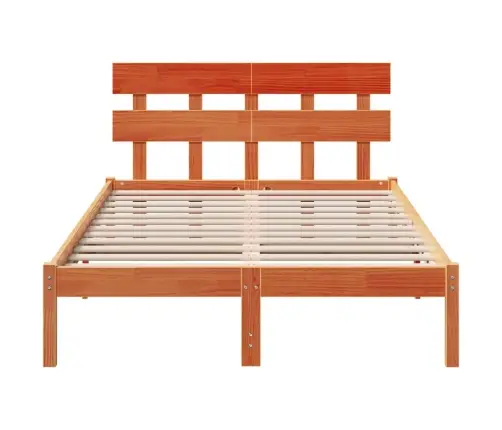 Gultas Rāmis Ar Galvas Balstu Vaska Brūns 135X190 Cm Masīvkoka Priede Vidaxl