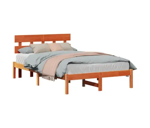 Gultas Rāmis Ar Galvas Balstu Vaska Brūns 135X190 Cm Masīvkoka Priede Vidaxl