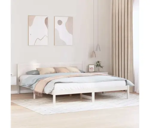 Baltā Priedes Koka Gultas Rāmis Balts Cietais Koks King Size Vidaxl