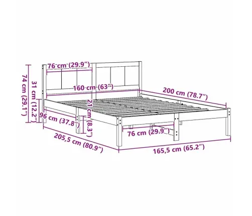 Lovos Rėmas Ruda 160 X 200 Cm Pušies Medienos Masyvas