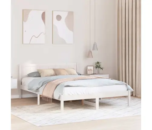 Voodi Raam Valge 150 X 200 Cm Männipuit