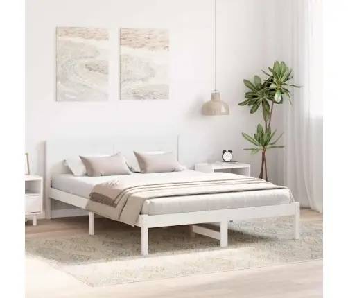 Voodi Raam Valge 150 X 200 Cm Männipuit