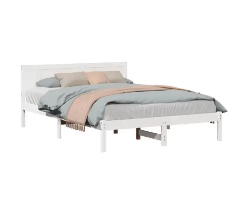 Voodi Raam Valge 150 X 200 Cm Männipuit