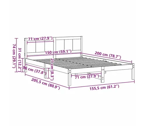 Voodi Raam Pruun 150 X 200 Cm Männipuit