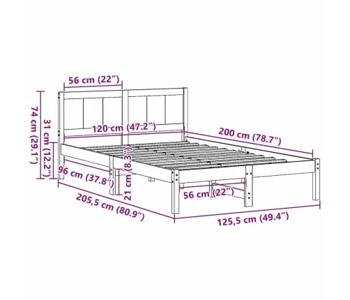 Voodi Raam Valge 120 X 200 Cm Männipuit