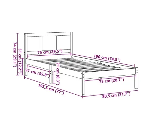 Lovos Rėmas Balta 75 X 190 Cm Pušies Medienos Masyvas