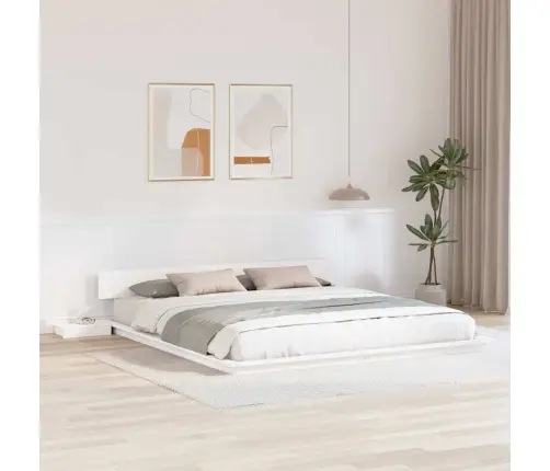 Grīdas Gultas Rāmis Ar Nakts Skapīšiem Balts 200X200Cm Ciets Koks Vidaxl