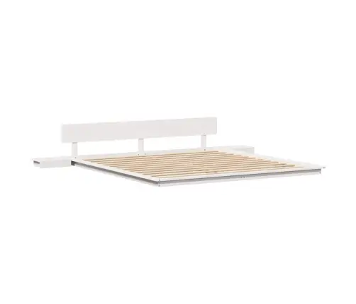 Grīdas Gultas Rāmis Ar Nakts Skapīšiem Balts 200X200Cm Ciets Koks Vidaxl