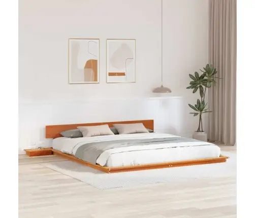 Grīdas Gultas Rāmis Ar Naktsgaldiņiem Vaska Brūns 200X200Cm Masīvkoks Vidaxl