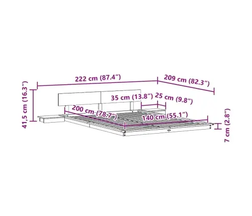 Grīdas Gultas Rāmis Ar Nakts Galdiem Balts 140X200Cm Masīvkoka Vidaxl