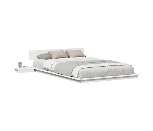 Grīdas Gultas Rāmis Ar Naktsgaldiņiem Balts 120X200Cm Cietais Koks Vidaxl