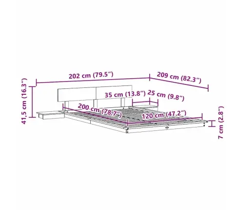 Grīdas Gultas Rāmis Ar Naktsgaldiņiem Balts 120X200Cm Cietais Koks Vidaxl