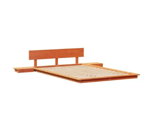 Grīdas Gultas Rāmis Ar Naktsgaldiņiem Vasks Brūns 120X200Cm Masīvkoks Vidaxl