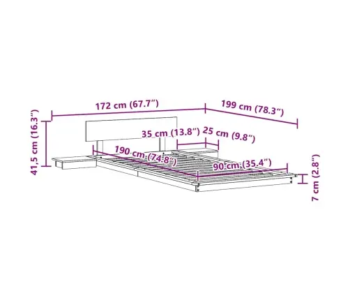 Grīdas Gultas Rāmis Ar Naktsgaldiņiem Vaska Brūnā 90X190Cm Cieta Koka Vidaxl