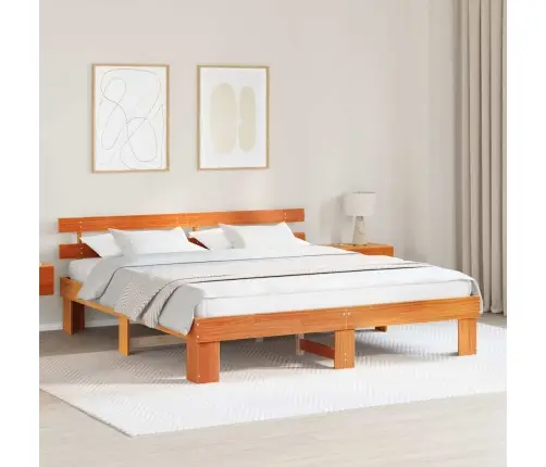 Gultas Rāmis Ar Galvgali Vaskota Brūna 200X200 Cm Masīvkoks Vidaxl