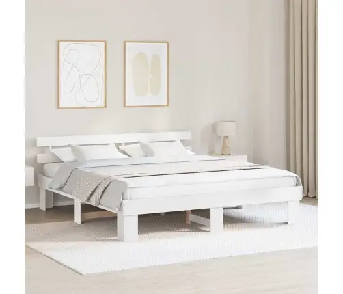 Voodi Raam Peaga Valge 180 X 200 Cm Tahke Mänd