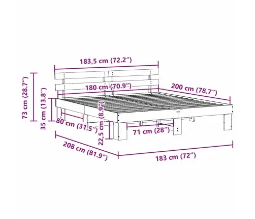 Voodi Raam Peaga Valge 180 X 200 Cm Tahke Mänd
